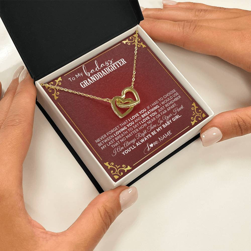 Interlocking Hearts Necklace 18K Yellow Gold Finish | 2 | Personalized To My Granddaughter Necklace From Grandma You'Ll Always Be My Baby Girl Granddaughter Birthday Christmas Customized Gift Box Message Card | teecentury