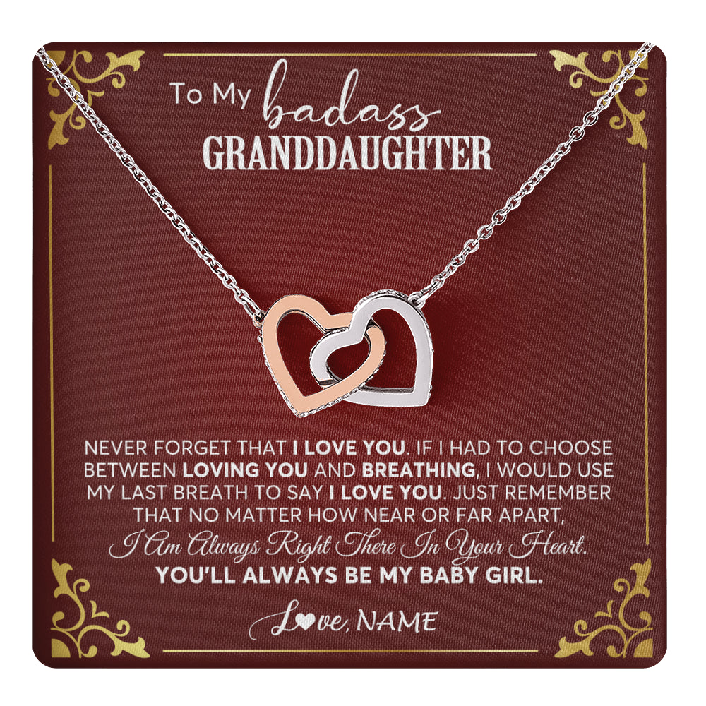Interlocking Hearts Necklace Stainless Steel & Rose Gold Finish | 1 | Personalized To My Granddaughter Necklace From Grandma You'Ll Always Be My Baby Girl Granddaughter Birthday Christmas Customized Gift Box Message Card | teecentury