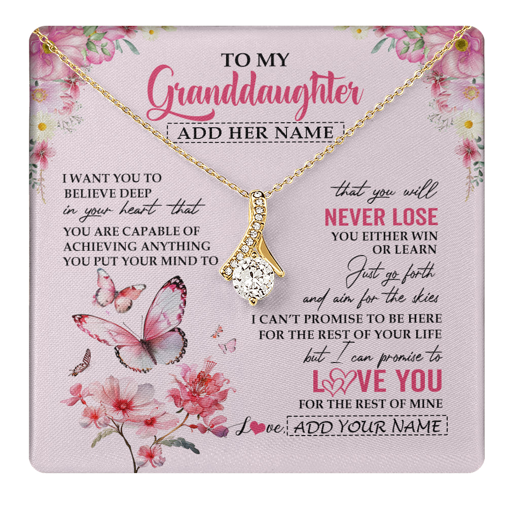 Alluring Beauty Necklace 18K Yellow Gold Finish | 1 | Personalized To My Granddaughter Necklace From Grandma You Will Never Lose Butterfly Granddaughter Birthday Gifts Graduation Christmas Gift Box Message Card | teecentury