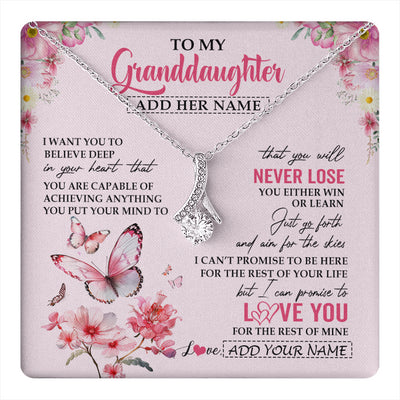 Alluring Beauty Necklace 14K White Gold Finish | 1 | Personalized To My Granddaughter Necklace From Grandma You Will Never Lose Butterfly Granddaughter Birthday Gifts Graduation Christmas Gift Box Message Card | teecentury
