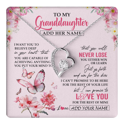 Forever Love Necklace 14K White Gold Finish | 1 | Personalized To My Granddaughter Necklace From Grandma You Will Never Lose Butterfly Granddaughter Birthday Gifts Graduation Christmas Gift Box Message Card | teecentury