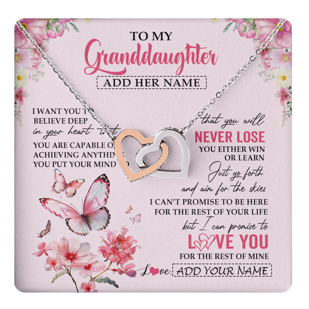 Interlocking Hearts Necklace Stainless Steel & Rose Gold Finish | 1 | Personalized To My Granddaughter Necklace From Grandma You Will Never Lose Butterfly Granddaughter Birthday Gifts Graduation Christmas Gift Box Message Card | teecentury