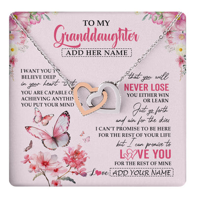 Interlocking Hearts Necklace Stainless Steel & Rose Gold Finish | 1 | Personalized To My Granddaughter Necklace From Grandma You Will Never Lose Butterfly Granddaughter Birthday Gifts Graduation Christmas Gift Box Message Card | teecentury