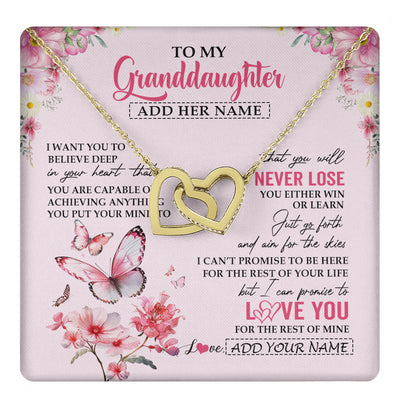 Interlocking Hearts Necklace 18K Yellow Gold Finish | 1 | Personalized To My Granddaughter Necklace From Grandma You Will Never Lose Butterfly Granddaughter Birthday Gifts Graduation Christmas Gift Box Message Card | teecentury