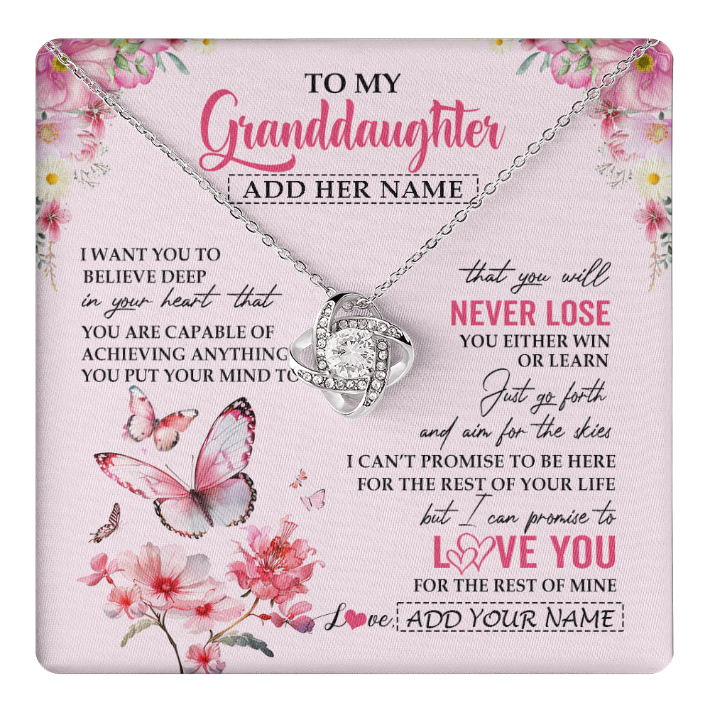 Love Knot Necklace 14K White Gold Finish | 1 | Personalized To My Granddaughter Necklace From Grandma You Will Never Lose Butterfly Granddaughter Birthday Gifts Graduation Christmas Gift Box Message Card | teecentury