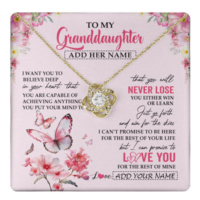 Love Knot Necklace 18K Yellow Gold Finish | 1 | Personalized To My Granddaughter Necklace From Grandma You Will Never Lose Butterfly Granddaughter Birthday Gifts Graduation Christmas Gift Box Message Card | teecentury