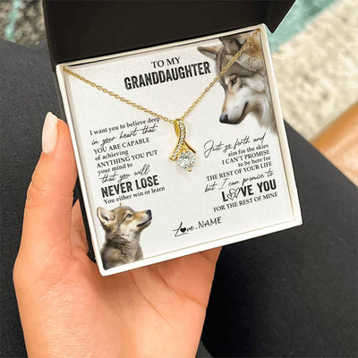 Alluring Beauty Necklace 18K Yellow Gold Finish | 2 | Personalized To My Granddaughter Necklace From Grandma You Will Never Lose Wolf Granddaughter Birthday Graduation Christmas Customized Gift Box Message Card | teecentury