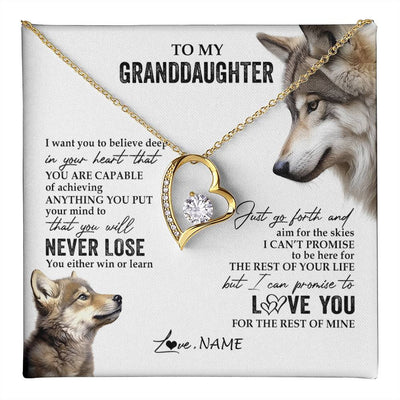 Forever Love Necklace 18K Yellow Gold Finish | 1 | Personalized To My Granddaughter Necklace From Grandma You Will Never Lose Wolf Granddaughter Birthday Graduation Christmas Customized Gift Box Message Card | teecentury