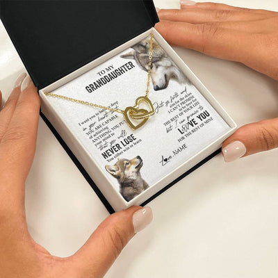 Interlocking Hearts Necklace 18K Yellow Gold Finish | 2 | Personalized To My Granddaughter Necklace From Grandma You Will Never Lose Wolf Granddaughter Birthday Graduation Christmas Customized Gift Box Message Card | teecentury