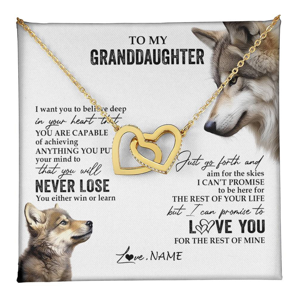 Interlocking Hearts Necklace 18K Yellow Gold Finish | 1 | Personalized To My Granddaughter Necklace From Grandma You Will Never Lose Wolf Granddaughter Birthday Graduation Christmas Customized Gift Box Message Card | teecentury