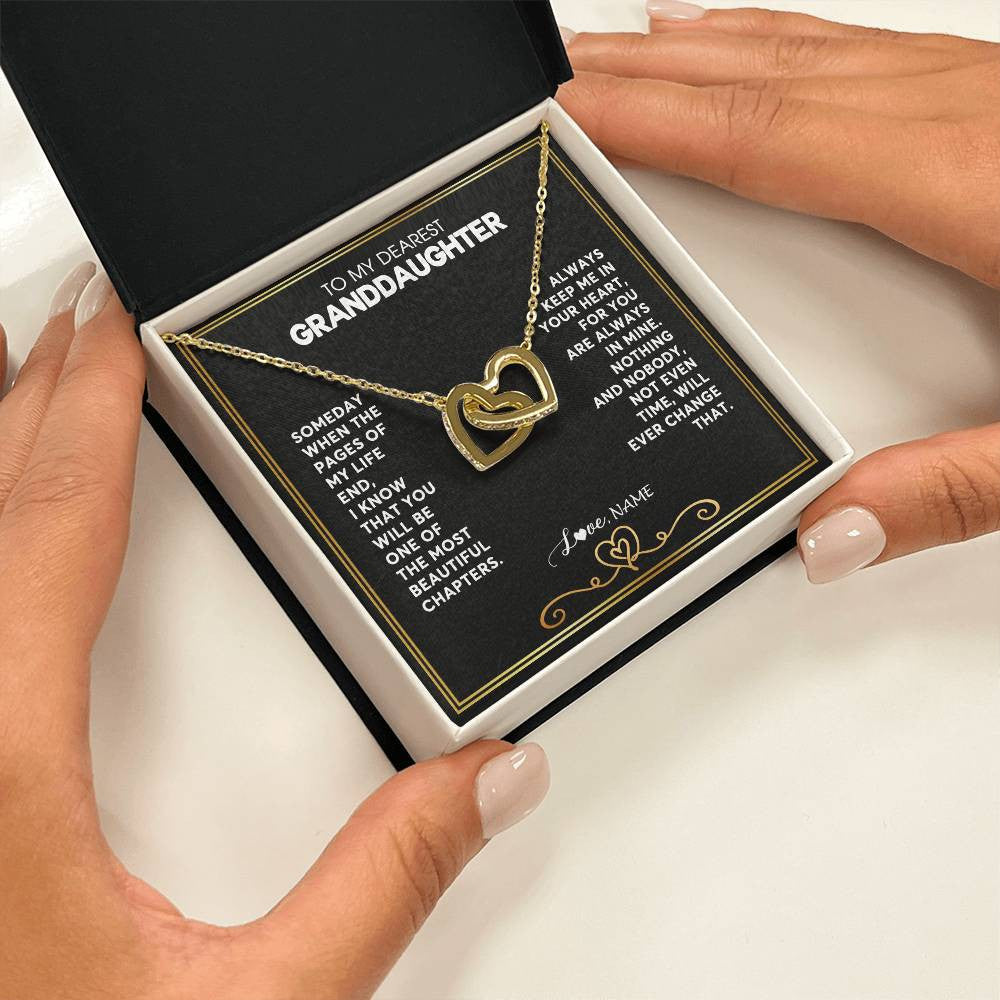 Interlocking Hearts Necklace 18K Yellow Gold Finish | 2 | Personalized To My Granddaughter Necklace From Grandmother Papa When The Pages Of My Life End Granddaughter Birthday Christmas Customized Gift Box Message Card | teecentury