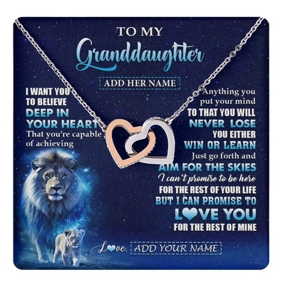 Interlocking Hearts Necklace Stainless Steel & Rose Gold Finish | 1 | Personalized To My Granddaughter Necklace From Grandpa Believe Your Heart Granddaughter Gift Birthday Graduation Christmas Customized Gift Box Message Card | teecentury.myshopify