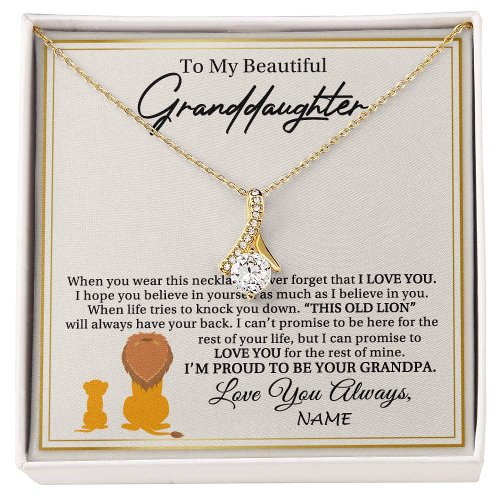 Alluring Beauty Necklace 18K Yellow Gold Finish | 1 | Personalized To My Granddaughter Necklace From Grandpa I'M Proud To Be Your Grandpa Lion Granddaughter Birthday Christmas Customized Gift Box Message Card | teecentury