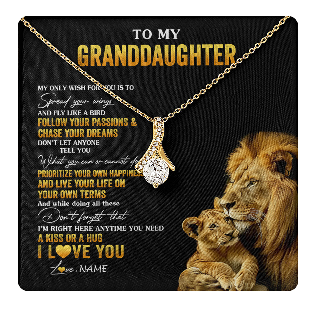 Alluring Beauty Necklace 18K Yellow Gold Finish | 1 | Personalized To My Granddaughter Necklace From Grandpa Lion My Only Wish For You Granddaughter Birthday Graduation Christmas Customized Gift Box Message Card | teecentury
