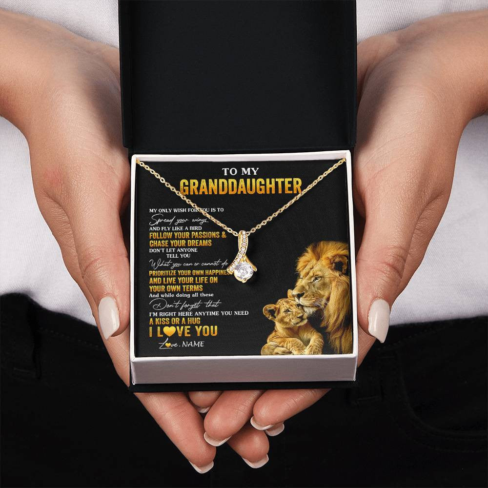 Alluring Beauty Necklace 18K Yellow Gold Finish | 2 | Personalized To My Granddaughter Necklace From Grandpa Lion My Only Wish For You Granddaughter Birthday Graduation Christmas Customized Gift Box Message Card | teecentury