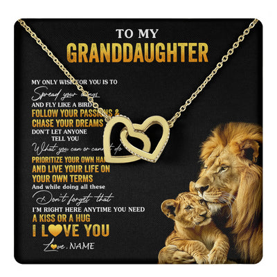 Interlocking Hearts Necklace 18K Yellow Gold Finish | 1 | Personalized To My Granddaughter Necklace From Grandpa Lion My Only Wish For You Granddaughter Birthday Graduation Christmas Customized Gift Box Message Card | teecentury