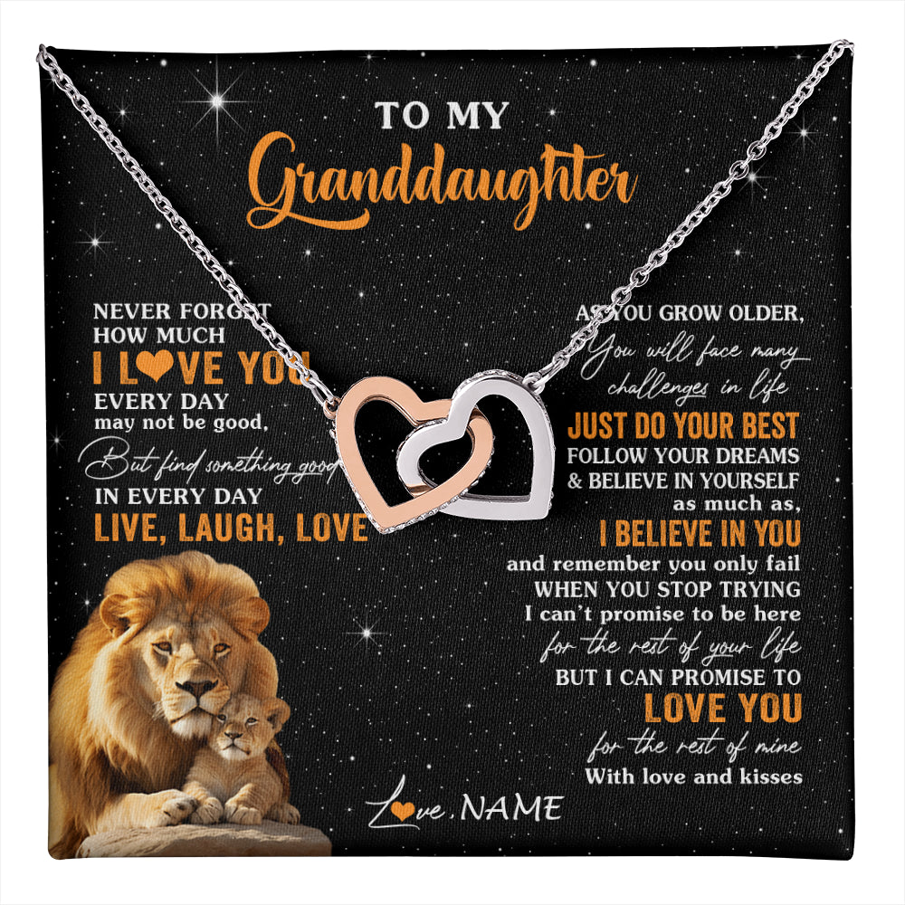 Interlocking Hearts Necklace Stainless Steel & Rose Gold Finish | 1 | Personalized To My Granddaughter Necklace From Grandpa Live Laugh Love Lion Birthday Gifts Positive Graduation Christmas Customized Gift Box Message Card | teecentury