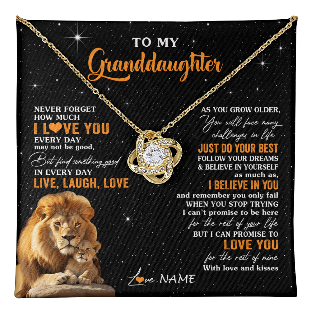Love Knot Necklace 18K Yellow Gold Finish | 1 | Personalized To My Granddaughter Necklace From Grandpa Live Laugh Love Lion Birthday Gifts Positive Graduation Christmas Customized Gift Box Message Card | teecentury