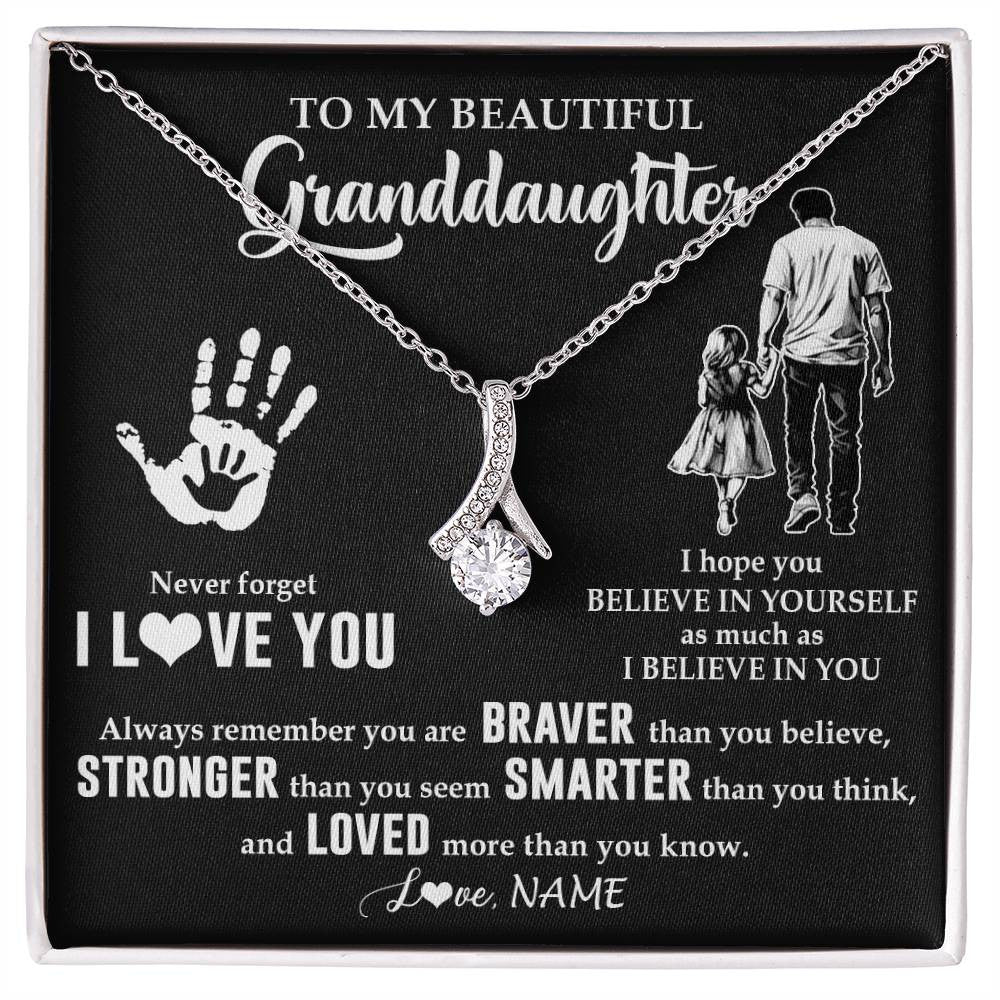 Alluring Beauty Necklace 14K White Gold Finish | 1 | Personalized To My Granddaughter Necklace From Grandpa Never Forget I Love You Birthday Gifts Christmas New Year Graduation Customized Gift Box Message Card | teecentury