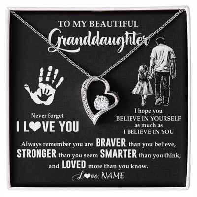 Forever Love Necklace 14K White Gold Finish | 1 | Personalized To My Granddaughter Necklace From Grandpa Never Forget I Love You Birthday Gifts Christmas New Year Graduation Customized Gift Box Message Card | teecentury