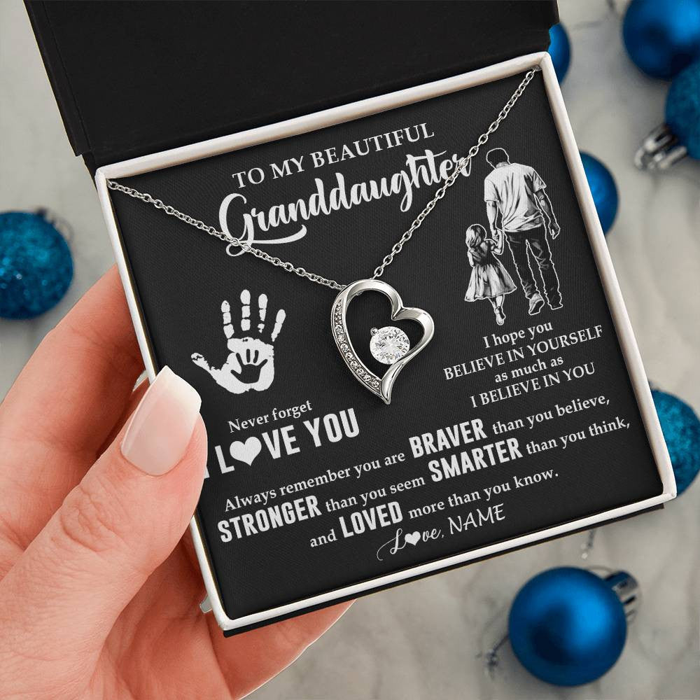 Forever Love Necklace 14K White Gold Finish | 2 | Personalized To My Granddaughter Necklace From Grandpa Never Forget I Love You Birthday Gifts Christmas New Year Graduation Customized Gift Box Message Card | teecentury
