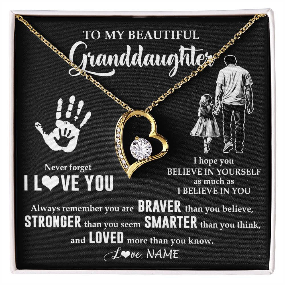 Forever Love Necklace 18K Yellow Gold Finish | 1 | Personalized To My Granddaughter Necklace From Grandpa Never Forget I Love You Birthday Gifts Christmas New Year Graduation Customized Gift Box Message Card | teecentury