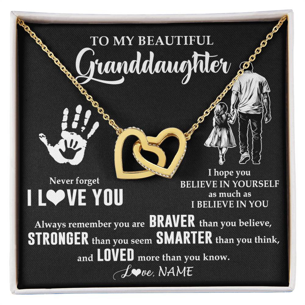 Interlocking Hearts Necklace 18K Yellow Gold Finish | 1 | Personalized To My Granddaughter Necklace From Grandpa Never Forget I Love You Birthday Gifts Christmas New Year Graduation Customized Gift Box Message Card | teecentury