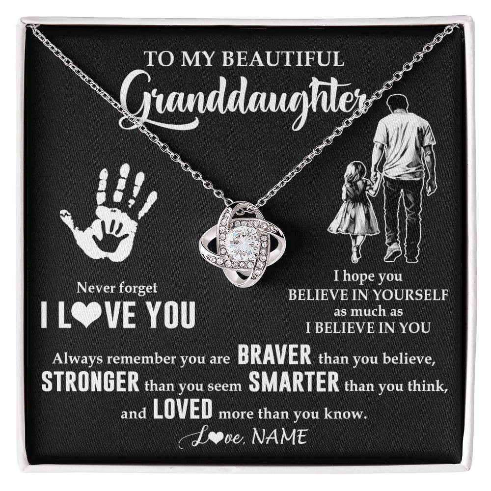 Love Knot Necklace 14K White Gold Finish | 1 | Personalized To My Granddaughter Necklace From Grandpa Never Forget I Love You Birthday Gifts Christmas New Year Graduation Customized Gift Box Message Card | teecentury