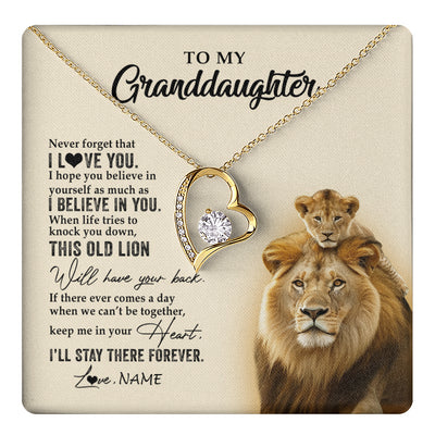 Forever Love Necklace 18K Yellow Gold Finish | 1 | Personalized To My Granddaughter Necklace From Grandpa Papa This Old Lion Never Forget I Love You Jewelry Birthday Christmas Customized Gift Box Message Card | teecentury