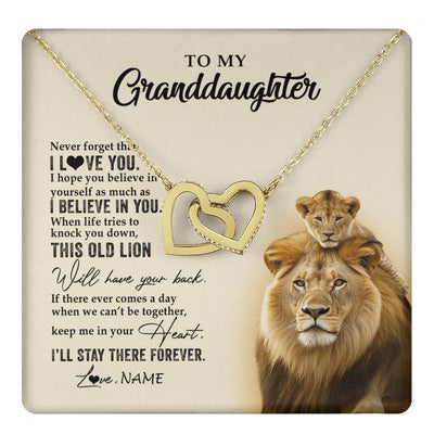 Interlocking Hearts Necklace 18K Yellow Gold Finish | 1 | Personalized To My Granddaughter Necklace From Grandpa Papa This Old Lion Never Forget I Love You Jewelry Birthday Christmas Customized Gift Box Message Card | teecentury