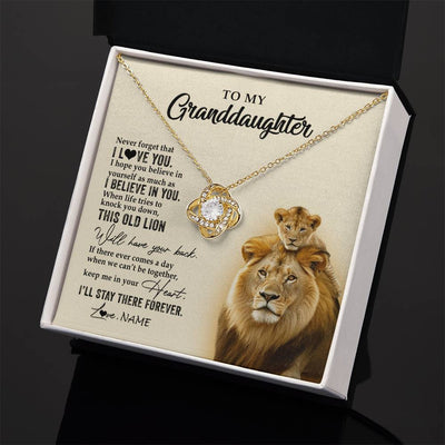 Love Knot Necklace 18K Yellow Gold Finish | 2 | Personalized To My Granddaughter Necklace From Grandpa Papa This Old Lion Never Forget I Love You Jewelry Birthday Christmas Customized Gift Box Message Card | teecentury