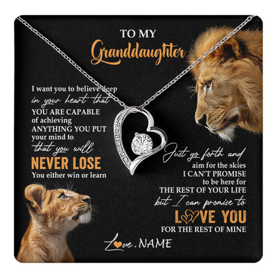 Forever Love Necklace 14K White Gold Finish | 1 | Personalized To My Granddaughter Necklace From Grandpa Papa You Will Never Lose Lion Granddaughter Birthday Gifts Graduation Christmas Gift Box Message Card | teecentury