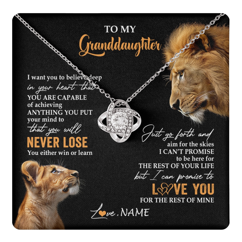 Love Knot Necklace 14K White Gold Finish | 1 | Personalized To My Granddaughter Necklace From Grandpa Papa You Will Never Lose Lion Granddaughter Birthday Gifts Graduation Christmas Gift Box Message Card | teecentury