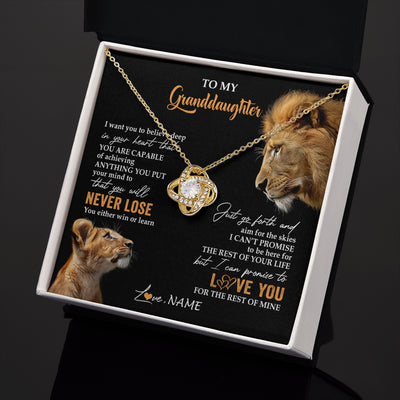 Love Knot Necklace 18K Yellow Gold Finish | 2 | Personalized To My Granddaughter Necklace From Grandpa Papa You Will Never Lose Lion Granddaughter Birthday Gifts Graduation Christmas Gift Box Message Card | teecentury
