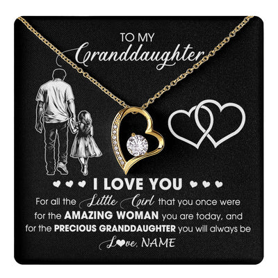 Forever Love Necklace 18K Yellow Gold Finish | 1 | Personalized To My Granddaughter Necklace From Grandpa Pop I Love You Little Girl Granddaughter Birthday Christmas Jewelry Customized Gift Box Message Card | teecentury