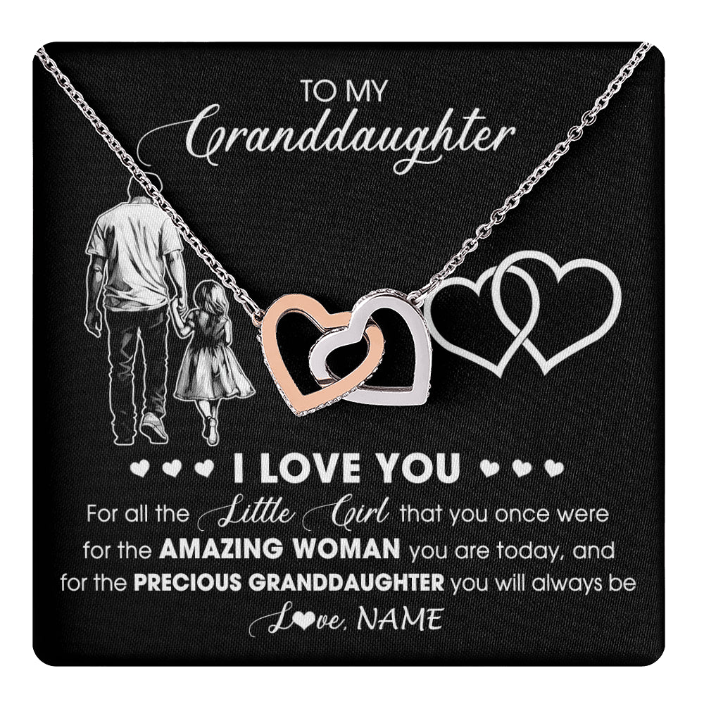 Interlocking Hearts Necklace Stainless Steel & Rose Gold Finish | 1 | Personalized To My Granddaughter Necklace From Grandpa Pop I Love You Little Girl Granddaughter Birthday Christmas Jewelry Customized Gift Box Message Card | teecentury
