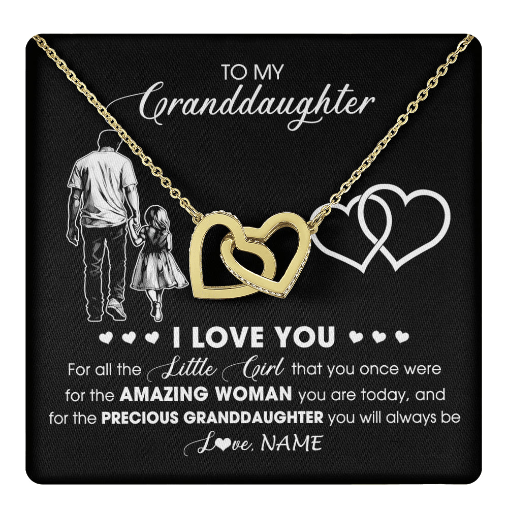 Interlocking Hearts Necklace 18K Yellow Gold Finish | 1 | Personalized To My Granddaughter Necklace From Grandpa Pop I Love You Little Girl Granddaughter Birthday Christmas Jewelry Customized Gift Box Message Card | teecentury