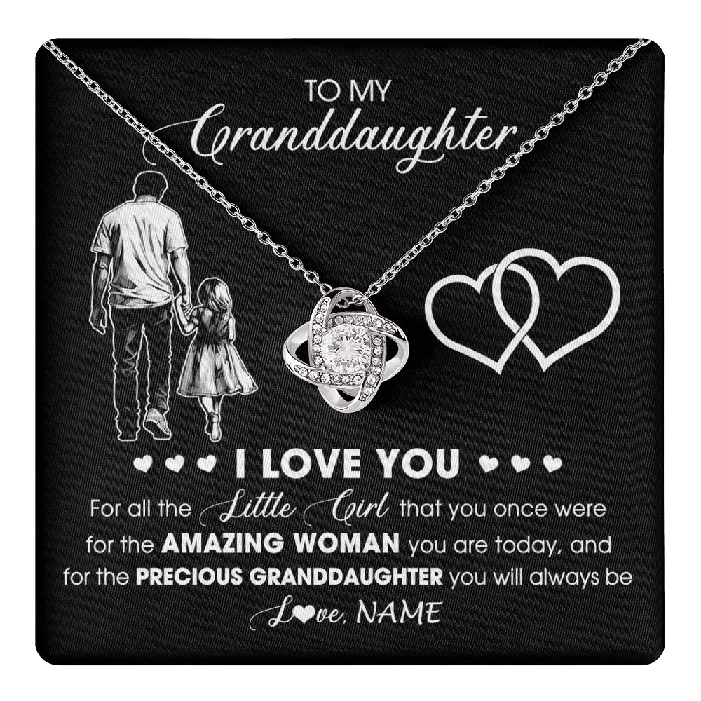 Love Knot Necklace 14K White Gold Finish | 1 | Personalized To My Granddaughter Necklace From Grandpa Pop I Love You Little Girl Granddaughter Birthday Christmas Jewelry Customized Gift Box Message Card | teecentury