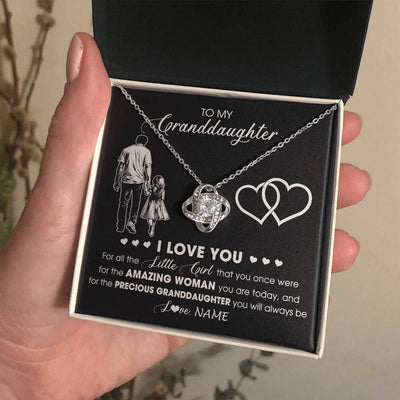 Love Knot Necklace 14K White Gold Finish | 2 | Personalized To My Granddaughter Necklace From Grandpa Pop I Love You Little Girl Granddaughter Birthday Christmas Jewelry Customized Gift Box Message Card | teecentury