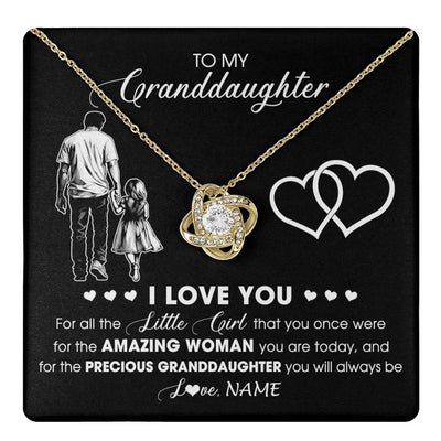 Love Knot Necklace 18K Yellow Gold Finish | 1 | Personalized To My Granddaughter Necklace From Grandpa Pop I Love You Little Girl Granddaughter Birthday Christmas Jewelry Customized Gift Box Message Card | teecentury