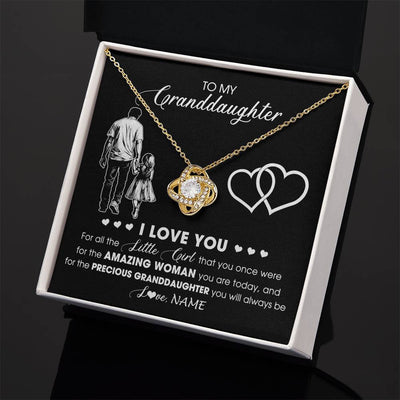 Love Knot Necklace 18K Yellow Gold Finish | 2 | Personalized To My Granddaughter Necklace From Grandpa Pop I Love You Little Girl Granddaughter Birthday Christmas Jewelry Customized Gift Box Message Card | teecentury