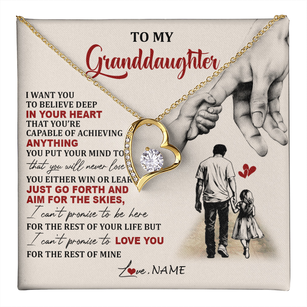 Forever Love Necklace 18K Yellow Gold Finish | 1 | Personalized To My Granddaughter Necklace From Grandpa Promise To Love You Granddaughter Birthday Graduation Christmas Customized Gift Box Message Card | teecentury