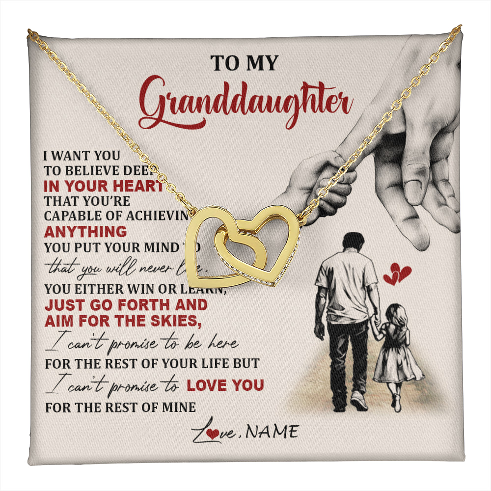 Interlocking Hearts Necklace 18K Yellow Gold Finish | 1 | Personalized To My Granddaughter Necklace From Grandpa Promise To Love You Granddaughter Birthday Graduation Christmas Customized Gift Box Message Card | teecentury