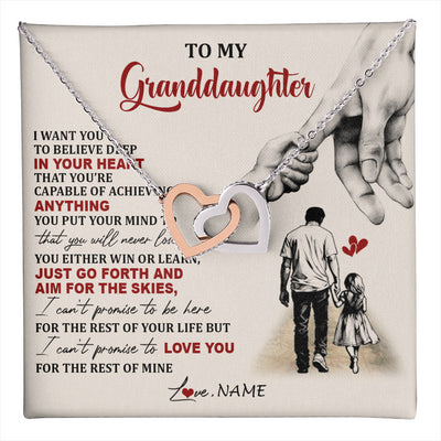 Interlocking Hearts Necklace Stainless Steel & Rose Gold Finish | 1 | Personalized To My Granddaughter Necklace From Grandpa Promise To Love You Granddaughter Birthday Graduation Christmas Customized Gift Box Message Card | teecentury