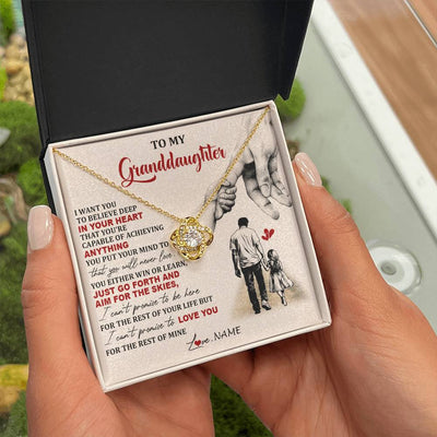 Love Knot Necklace 18K Yellow Gold Finish | 2 | Personalized To My Granddaughter Necklace From Grandpa Promise To Love You Granddaughter Birthday Graduation Christmas Customized Gift Box Message Card | teecentury