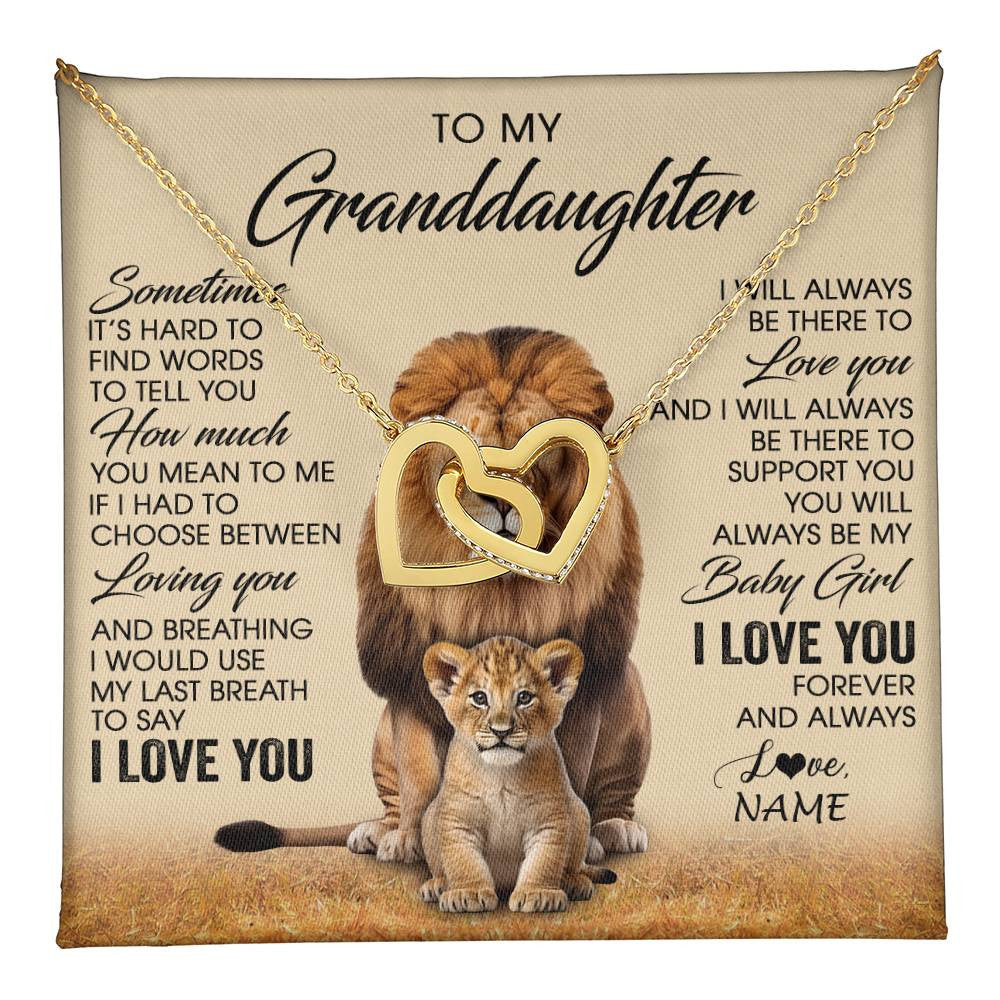 Interlocking Hearts Necklace 18K Yellow Gold Finish | 1 | Personalized To My Granddaughter Necklace From Grandpa Sometimes It's Hard Lion Granddaughter Gift Birthday Jewelry Christmas Customized Gift Box Message Card | teecentury