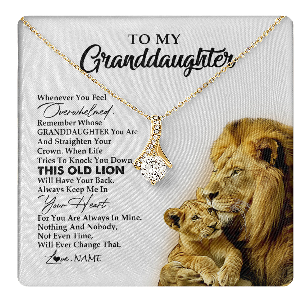 Alluring Beauty Necklace 18K Yellow Gold Finish | 1 | Personalized To My Granddaughter Necklace From Grandpa Whenever You Fell Overwhelmed Lion Granddaughter Birthday Christmas Customized Gift Box Message Card | teecentury
