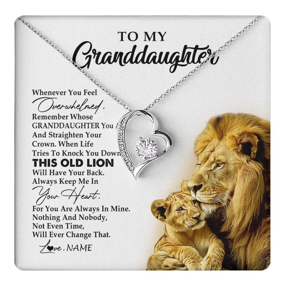 Forever Love Necklace 14K White Gold Finish | 1 | Personalized To My Granddaughter Necklace From Grandpa Whenever You Fell Overwhelmed Lion Granddaughter Birthday Christmas Customized Gift Box Message Card | teecentury