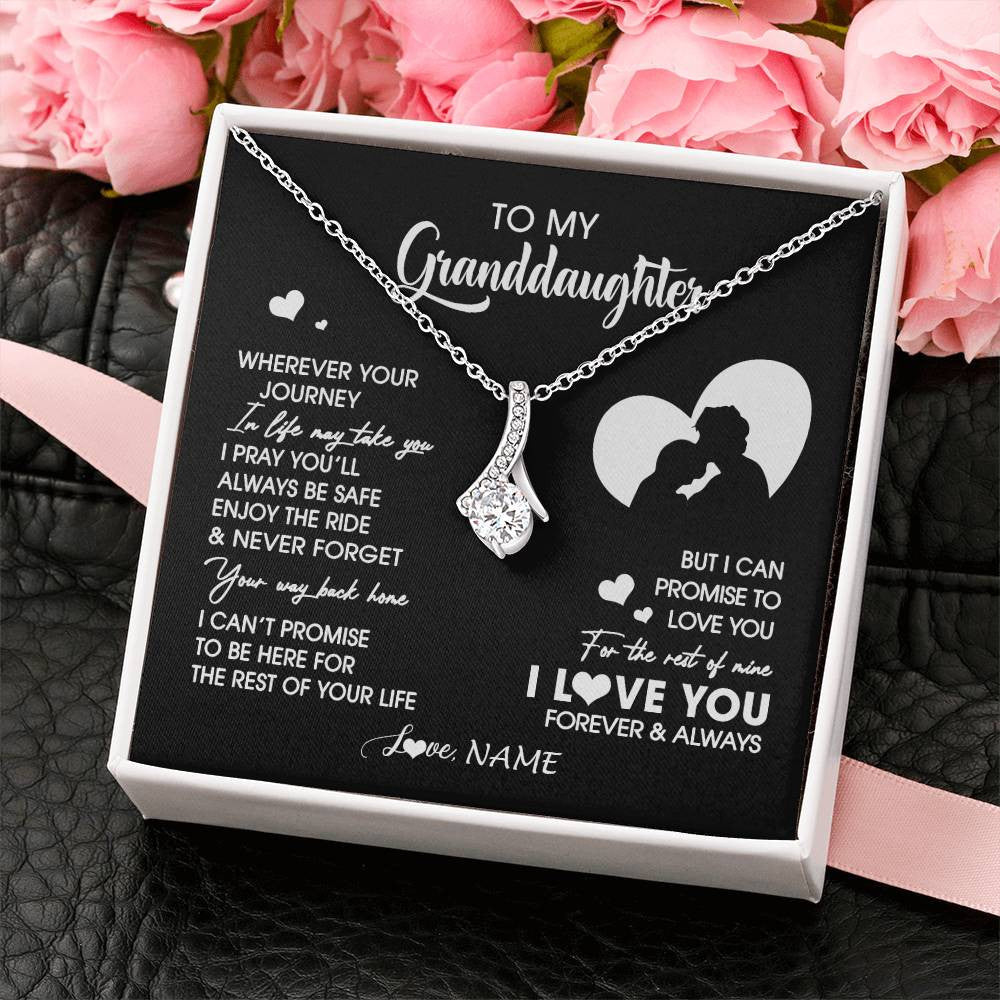 Alluring Beauty Necklace 14K White Gold Finish | 2 | Personalized To My Granddaughter Necklace From Grandpa Wherever Your Journey Granddaughter Birthday Gifts Graduation Christmas Customized Gift Box Message Card | teecentury