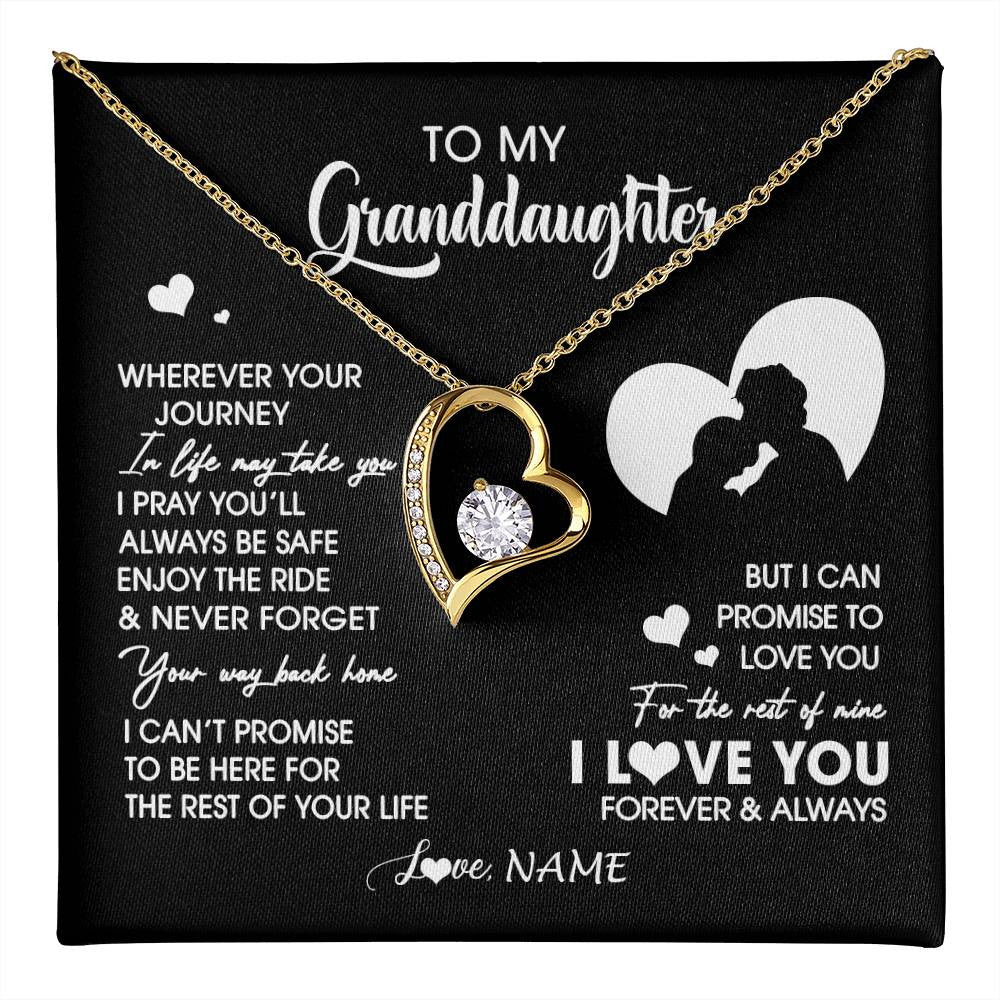 Forever Love Necklace 18K Yellow Gold Finish | 1 | Personalized To My Granddaughter Necklace From Grandpa Wherever Your Journey Granddaughter Birthday Gifts Graduation Christmas Customized Gift Box Message Card | teecentury